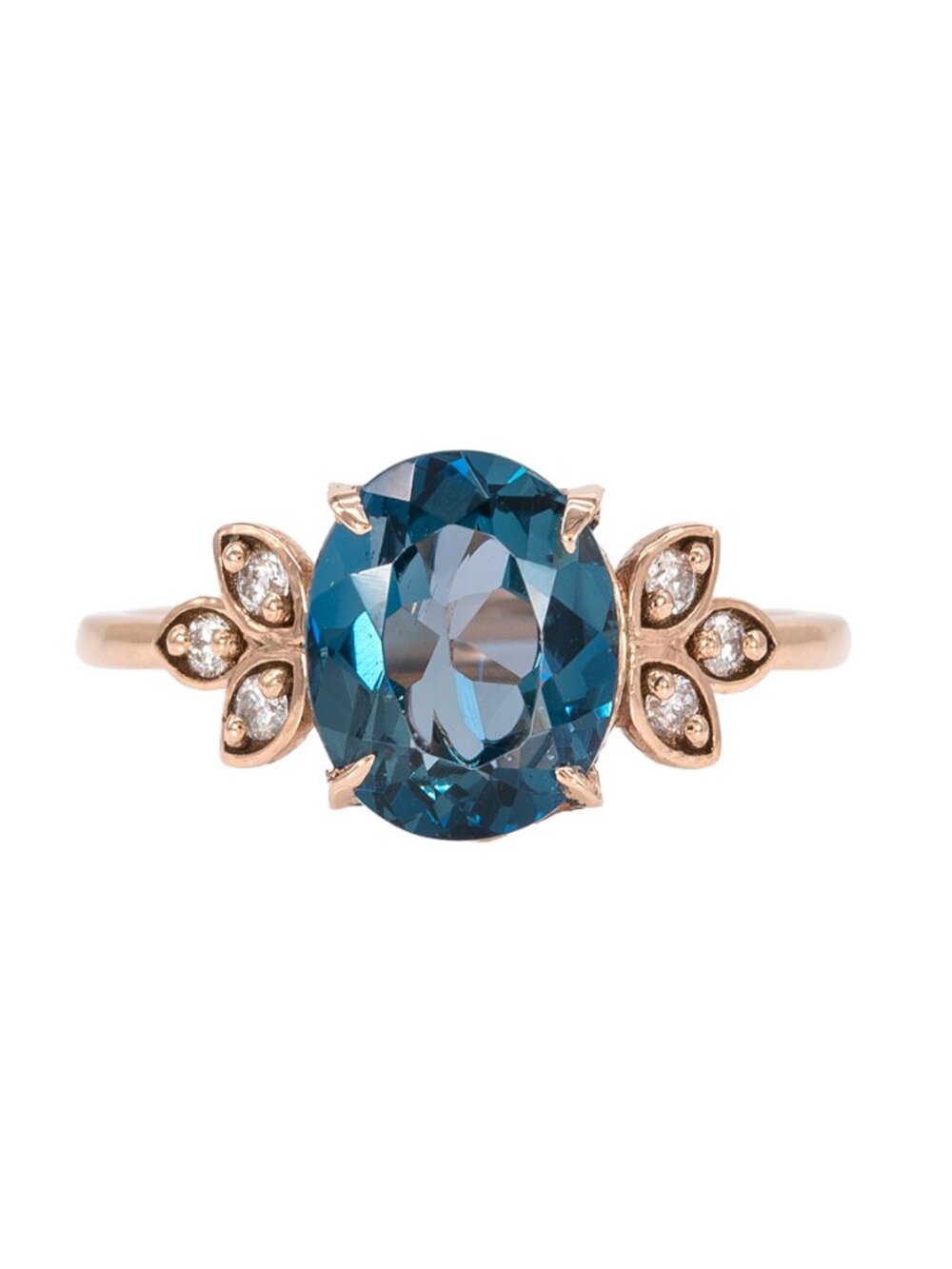 3.25 Ct Oval London Blue Topaz & Natural Diamond Ring in Solid 14K Rose Gold